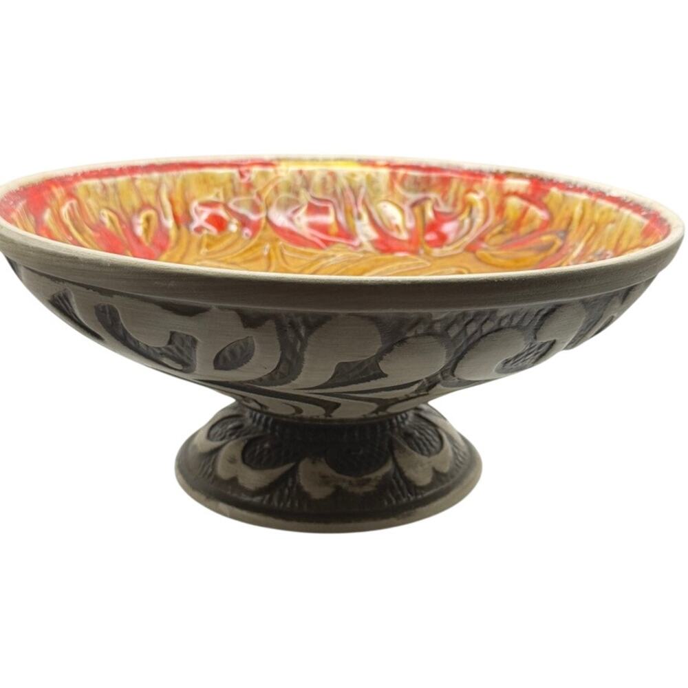 California Art Pottery Pedestal Bowl R-192 USA Drip Glaze Textured Vintage MCM